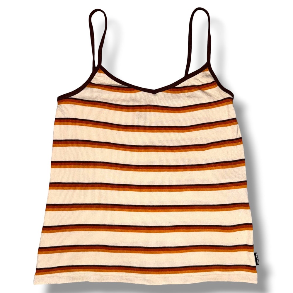 Volcom Camisole Top Womens Medium Orange Brown Striped Ribbed V-Neck Retro Y2K